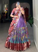 Dola Silk Lavender Festival Wear Kalamkari Printed Readymade Lehenga Choli